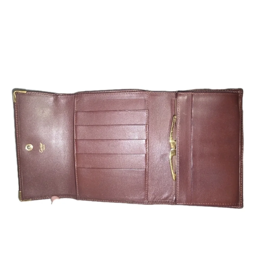 Authentic Vintage Large Cartier Burgundy Leather Wallet With Kisslock Coin Pouch